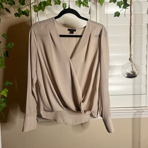 Nordstrom Halogen Sheer Baby Pink Beiege Faux Wrap Blouse XS